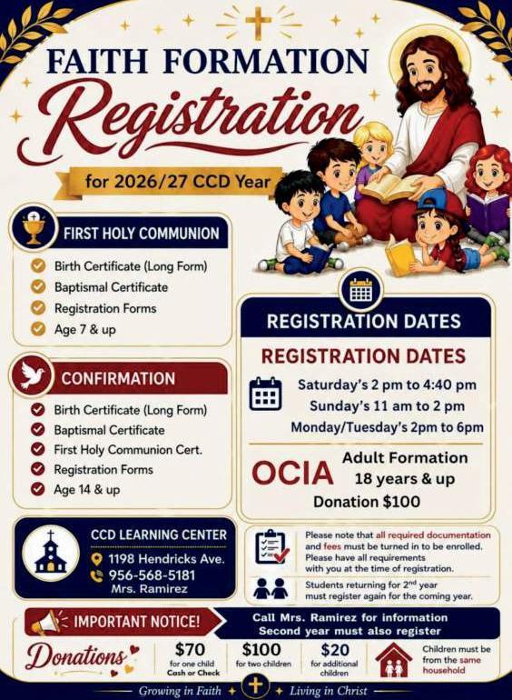 2026–2027 Faith Formation registration information