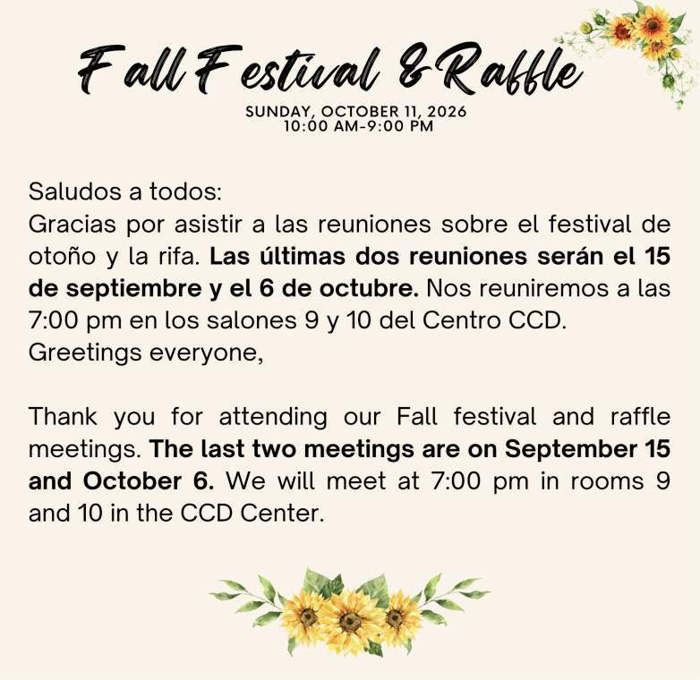 2026 Fall Festival and Raffle announcement